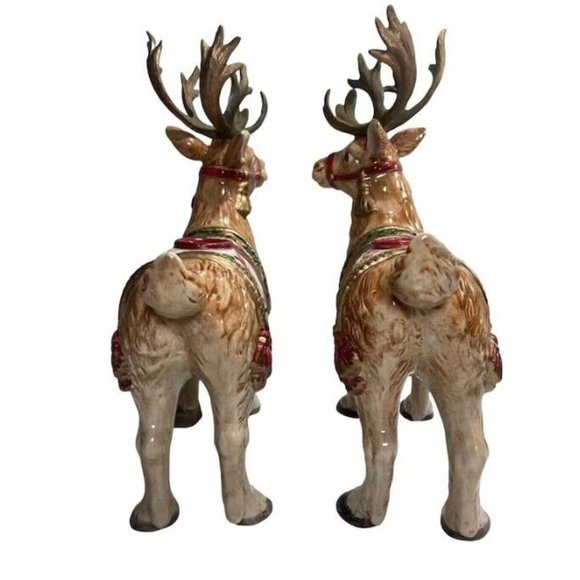 1 Pair of Fitz and Floyd Reindeer Set Taper Candle Holders - Picture 2 of 4
